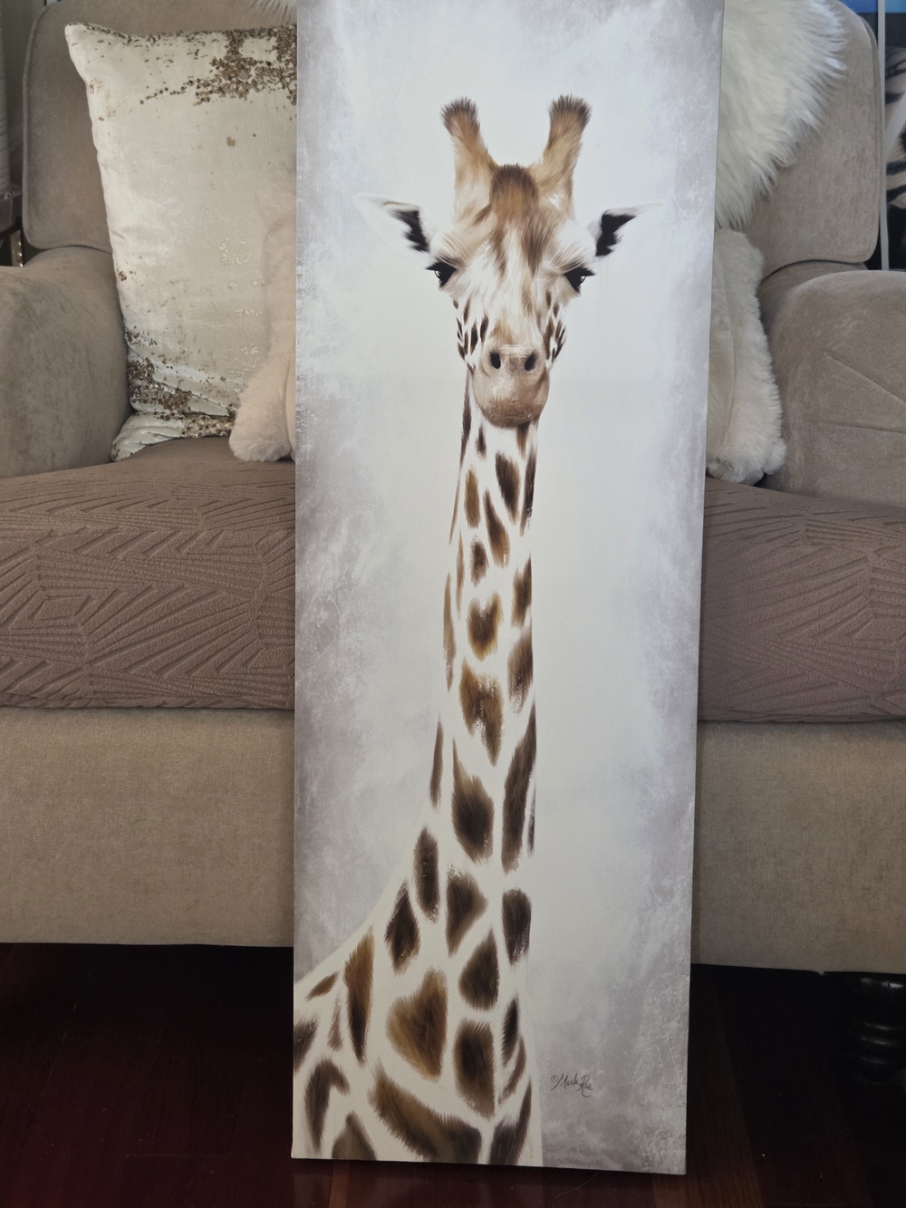 Neutral Giraffe Canvas Wall Art - Tall Portrait